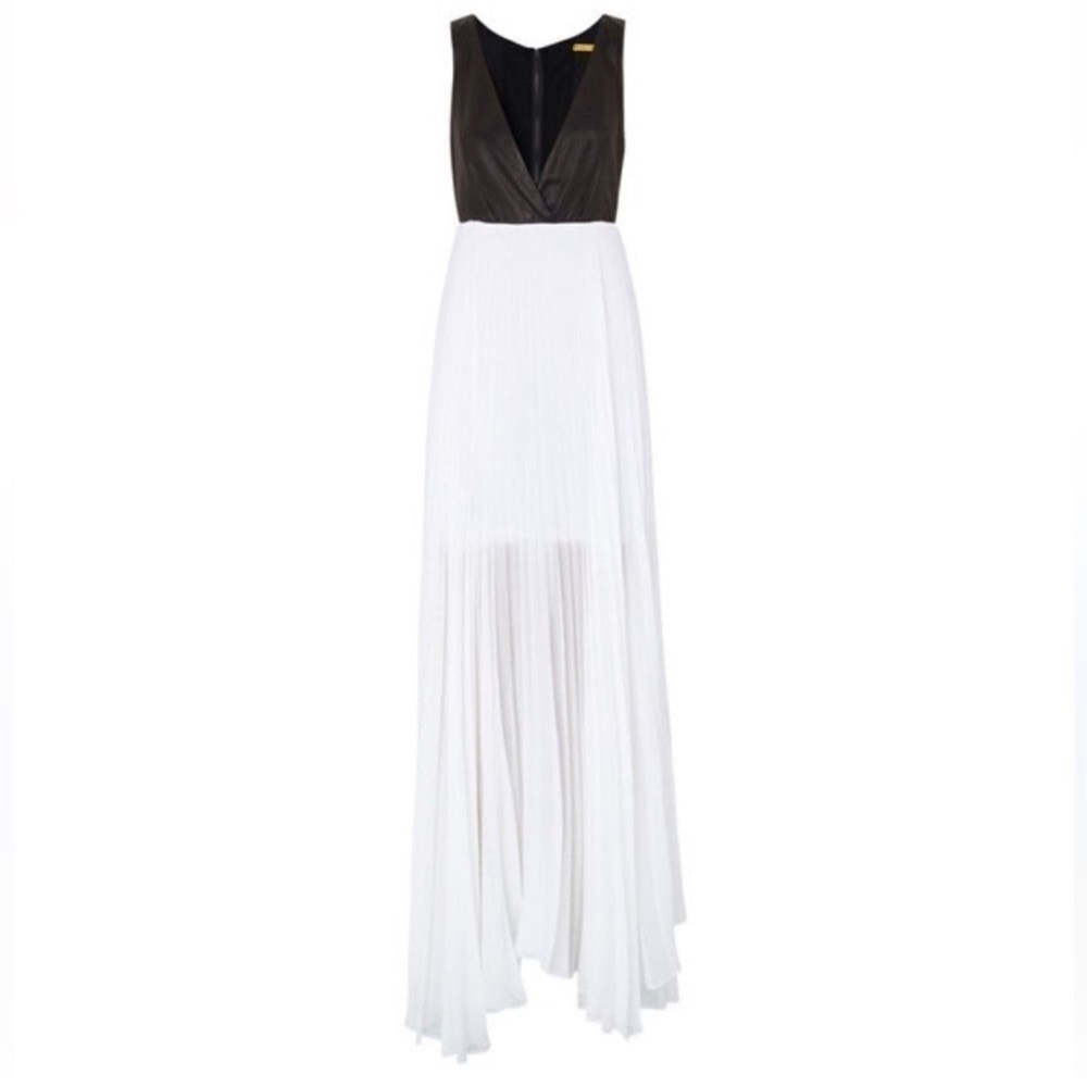 Alice + Olivia Luna Leather Bodice Dress Black & White Sz 4